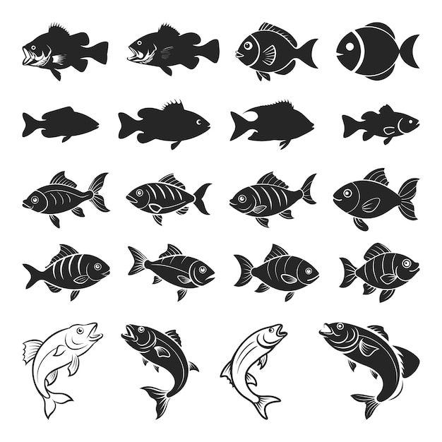 Ilustración vectorial de peces para un logotipo de pesca Colección de logotipos de pesca Silueta de pez Icono de pez