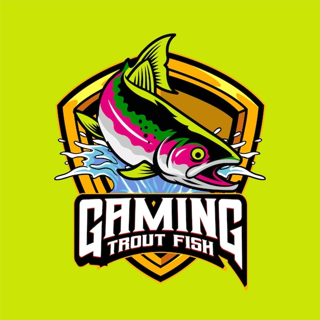 Ilustración vectorial de peces de trucha arco iris y salpicaduras de agua con ilustración vintage