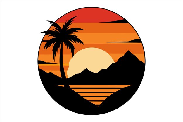 Ilustración vectorial de la pegatina de puesta de sol