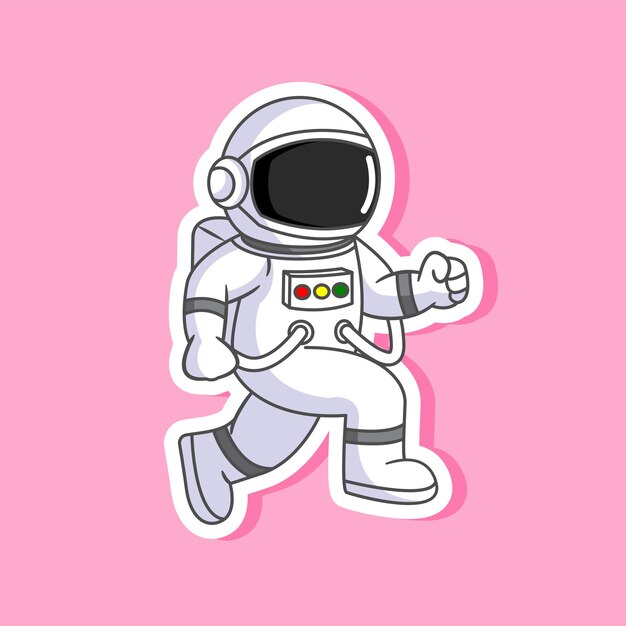 Ilustración vectorial de pegatinas de dibujos animados de la postura del astronauta corriendo