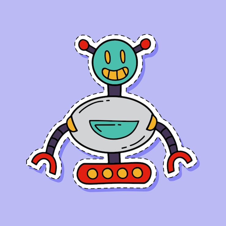 Vector ilustración vectorial de pegatinas de robots dibujadas a mano