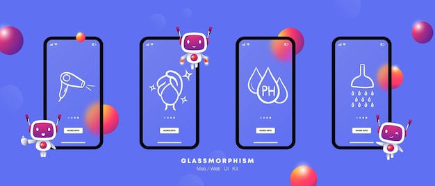 Ilustración vectorial de peinado Una ilustración vectorial elegante y de moda que muestra una variedad de peinados de moda Glassmorphism UI pantalla de la aplicación de teléfono Icono de línea vectorial