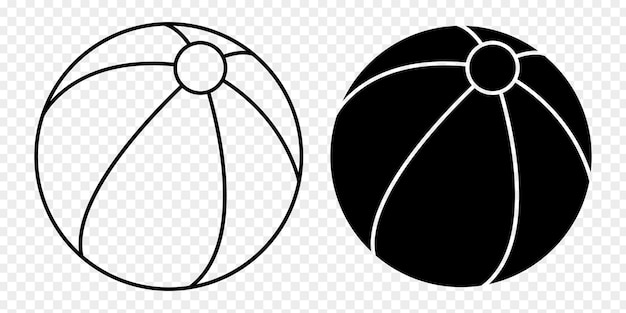 Ilustración vectorial de una pelota de playa en contorno negro y relleno en fondo transparente