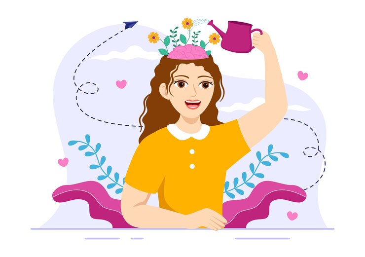Vector ilustración vectorial de pensamientos positivos con pensamiento positivo como mentalidad para simbolizar la creatividad