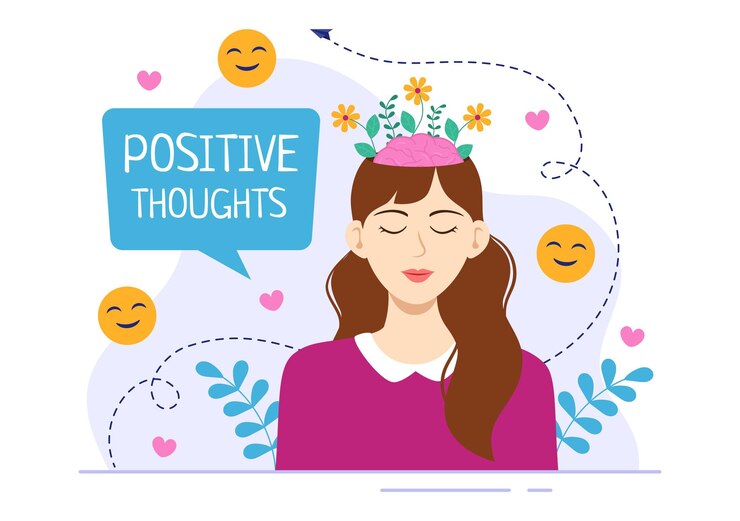 Vector ilustración vectorial de pensamientos positivos con pensamiento positivo como mentalidad para simbolizar la creatividad