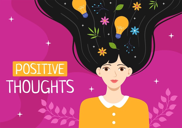 Vector ilustración vectorial de pensamientos positivos con pensamiento positivo como mentalidad para simbolizar la creatividad