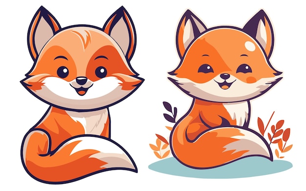 Ilustración vectorial de la pequeña y linda zorra sonriente