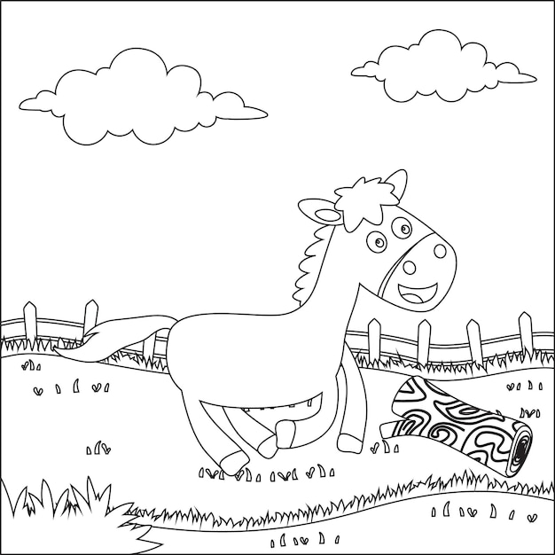 Ilustración vectorial del pequeño caballo Dibujos animados ilustración vectorial aislada libro para colorear
