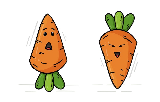 Vector ilustración vectorial de un pequeño conjunto de dos personajes de zanahoria dibujo con un contorno vívido