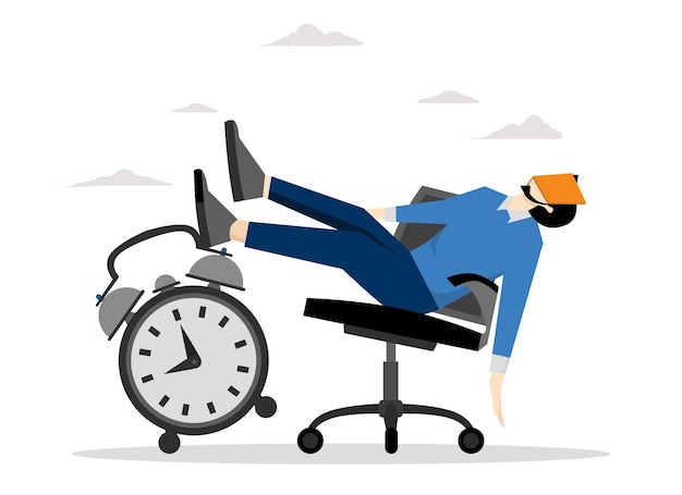 ilustración vectorial de la pereza y la procrastinación del trabajo que se realizará más tarde con carácter durmiente