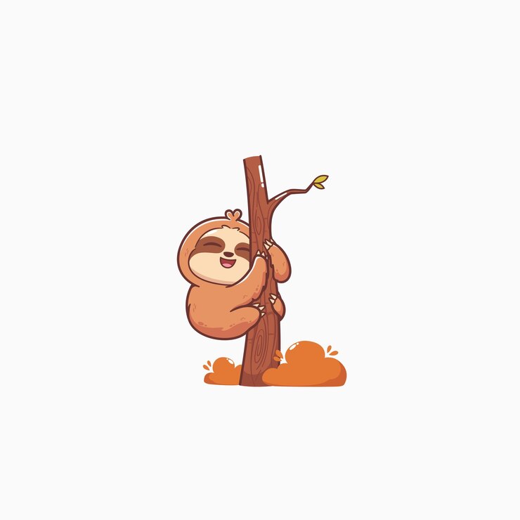 Ilustración vectorial de un perezoso lindo escalando un árbol