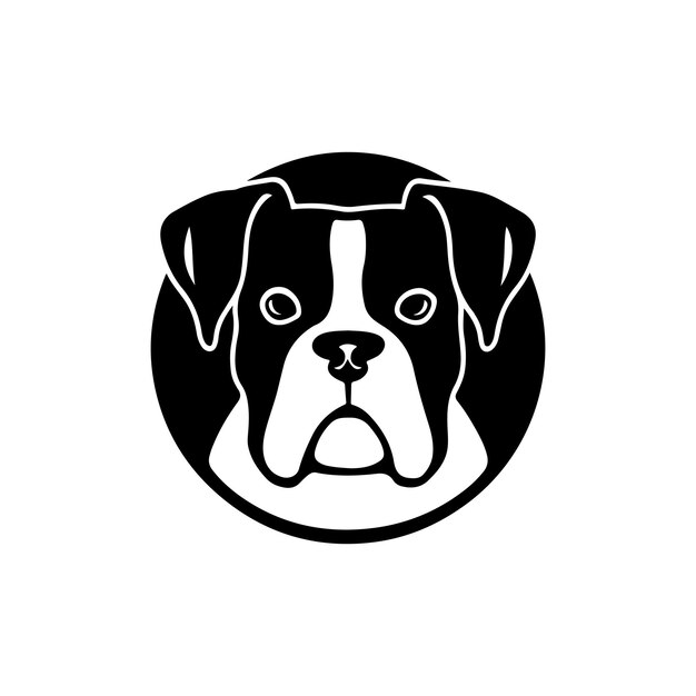 Ilustración vectorial de perro boxeador diseño de silueta del icono del logotipo en blanco y negro