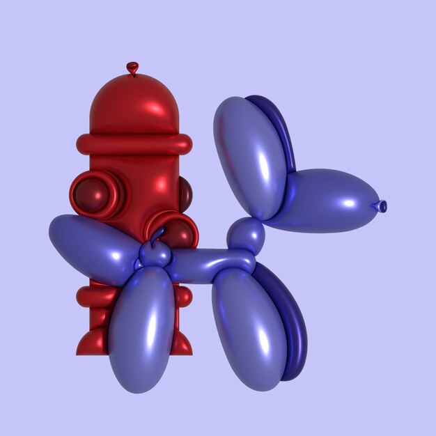 Ilustración vectorial de perro globo 3D orinar en una boca de incendios