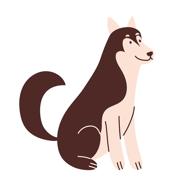 Ilustración vectorial de perro husky mascota de dibujos animados con marcas y ojos expresivos adorable alaska