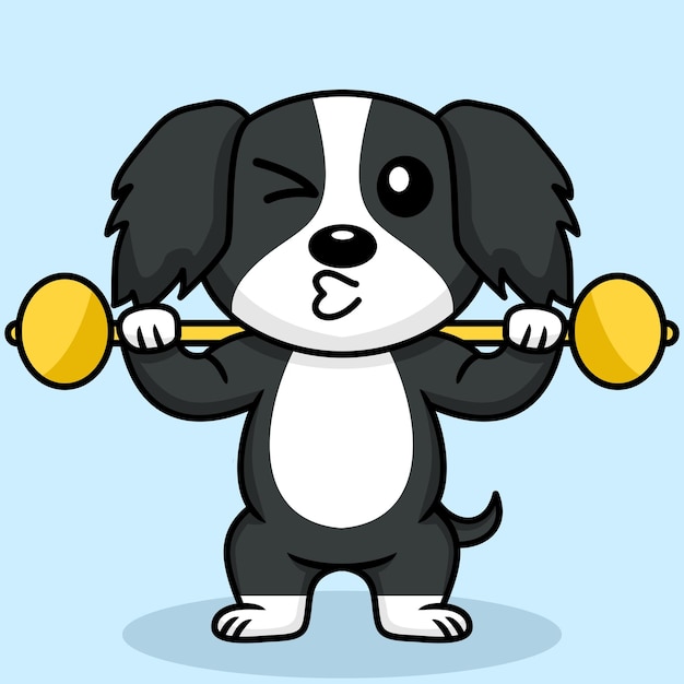 Ilustración vectorial de perro lindo premium haciendo deporte levantando oro