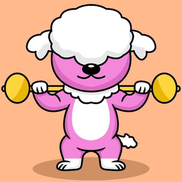Ilustración vectorial de perro lindo premium haciendo deporte levantando oro