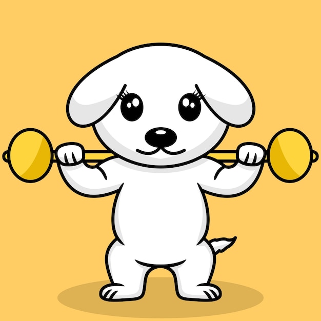 Ilustración vectorial de perro lindo premium haciendo deporte levantando oro