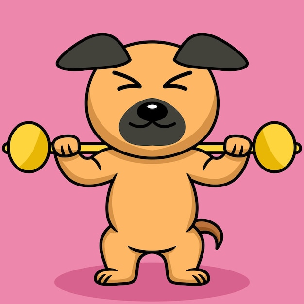 Vector ilustración vectorial de perro lindo premium haciendo deporte levantando oro