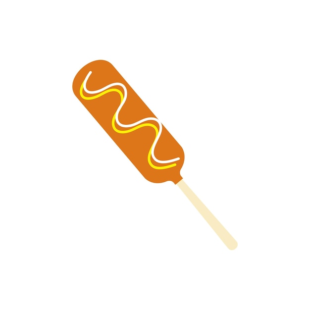 Ilustración vectorial de perro de maíz Salchicha en masa en un palo con queso y mayonesa comida coreana