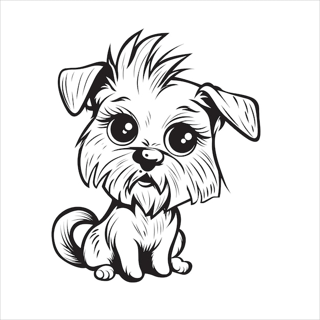 Una ilustración vectorial de un perro Yorkshire Terrier blanco y negro sentado