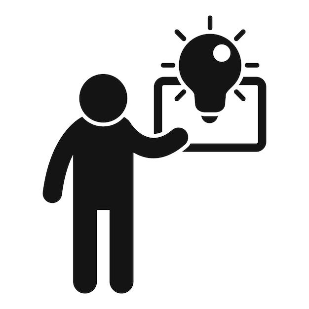 Ilustración vectorial de una persona con una bombilla que simboliza la presentación de la idea