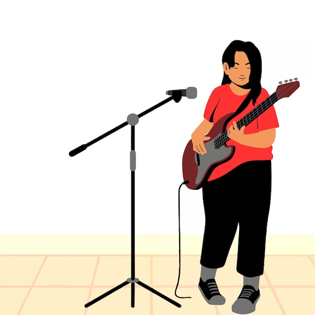 ilustración vectorial de una persona tocando la guitarra mientras canta con un micrófono