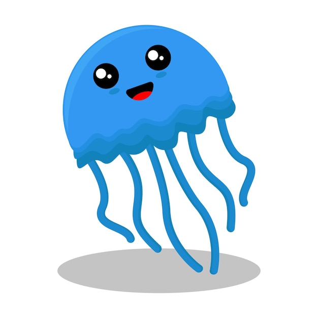 Ilustración vectorial del personaje animal Happy Jellyfish Cute Cartoon Jellyfish aislado sobre fondo blanco Happy Animal Set