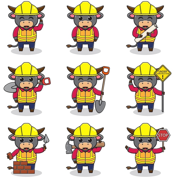 Ilustración vectorial del personaje de Buffalo en el sitio de construcción