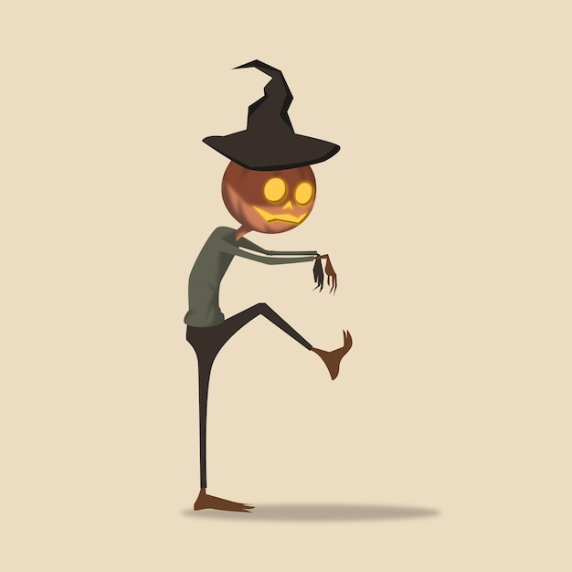 Vector ilustración vectorial de un personaje de calabaza aterrador