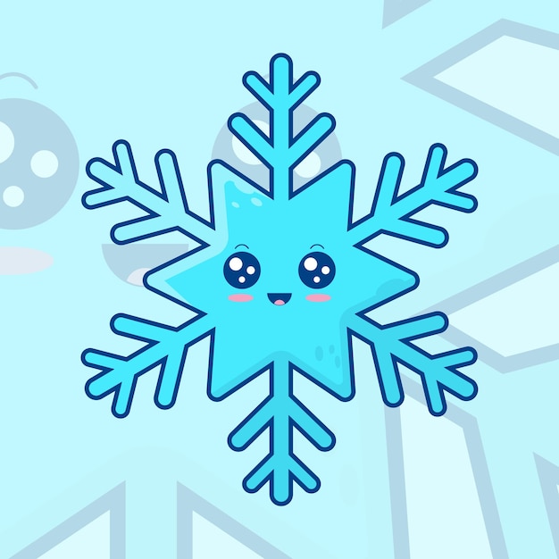 Vector ilustración vectorial de un personaje de copo de nieve de invierno lindo y kawaii
