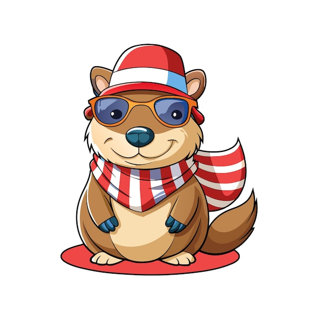 Una ilustración vectorial de un personaje de dibujos animados Capybara con una bufanda y gafas de sol de USAstriped