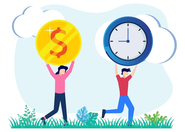 Ilustración vectorial personaje de dibujos animados gráficos del tiempo es dinero