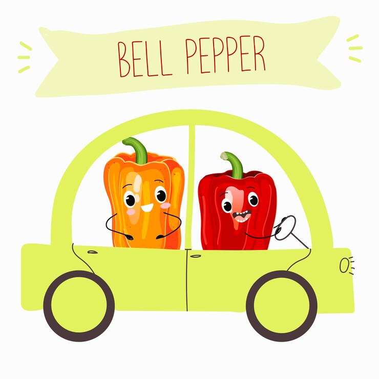 Vector ilustración vectorial de un personaje de dibujos animados de pimienta montando una máquina de escribir antigua diseño de ingredientes de alimentos saludables para camisetas infantiles