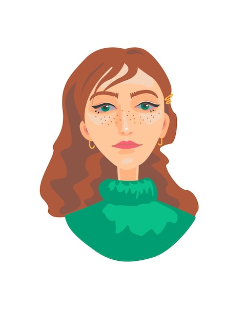 Ilustración vectorial el personaje es una chica pelirroja con ojos verdes y pecas