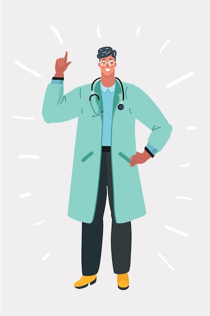 Ilustración vectorial de un personaje médico masculino sobre un fondo blanco
