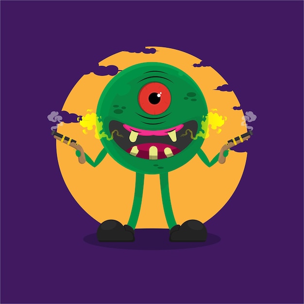 Ilustración vectorial de un personaje monstruo verde