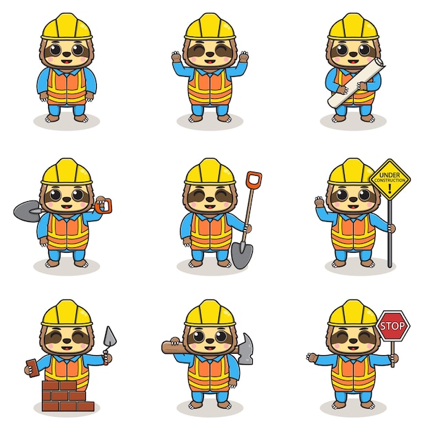 Ilustración vectorial del personaje Perezoso en el sitio de construcción