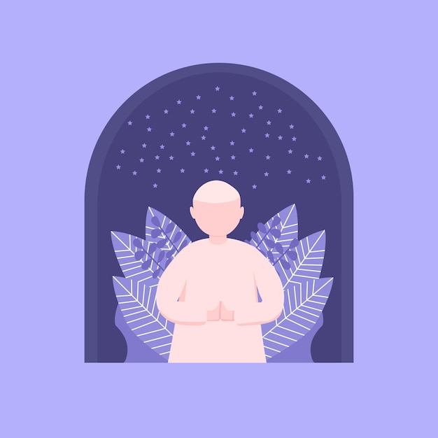Ilustración vectorial del personaje plano Minal Aidin Wal Faizin, me disculpo física y mentalmente