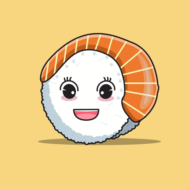 Ilustración vectorial del personaje de sushi con una linda expresión como icono de comida