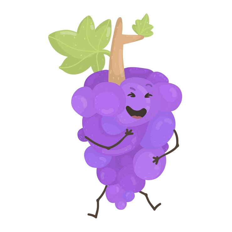 Vector ilustración vectorial del personaje de uva con varias uvas adorables de uva divertida de expresión linda aisladas en emoticono de fondo blanco