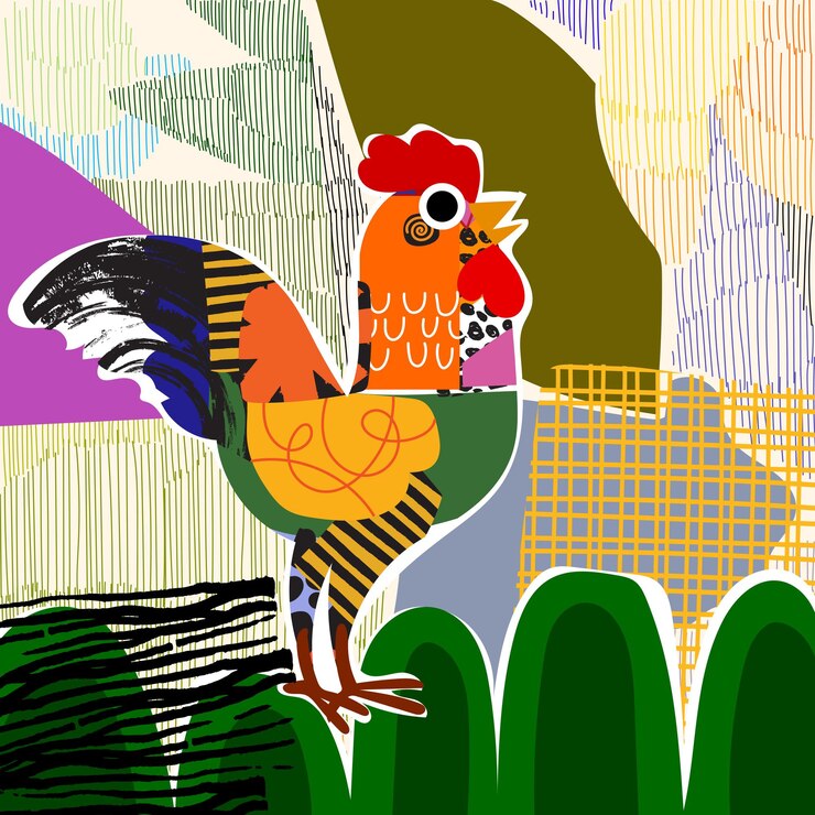 Vector ilustración vectorial de personajes de animales de granja de pollo, gallo y gallo
