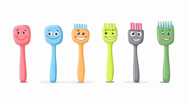 Ilustración vectorial de personajes de cepillo de dientes de dibujos animados de colores