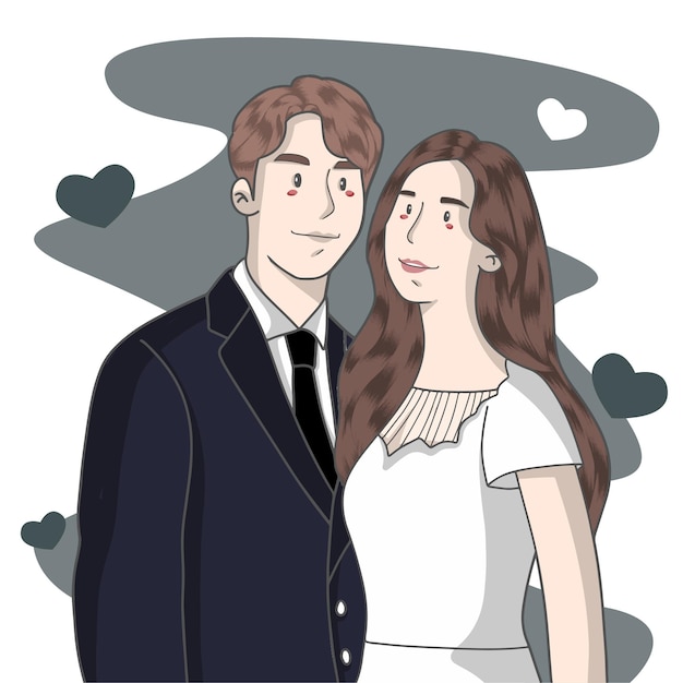 Ilustración vectorial de personajes de dibujos animados de una linda pareja de bodas