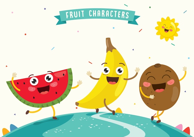 Ilustración vectorial de personajes de fruta