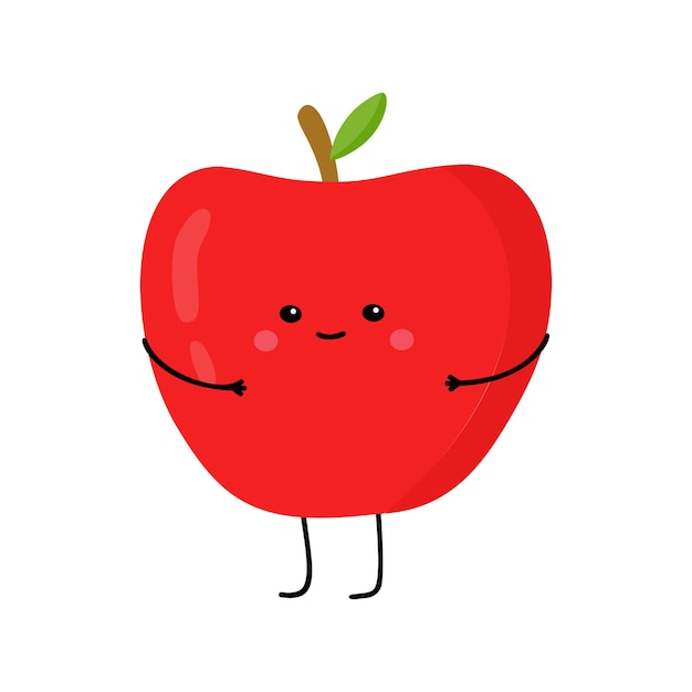 Ilustración vectorial de personajes de frutas de manzana aislados en fondo blanco