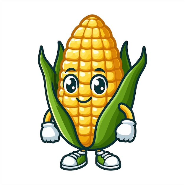 Vector ilustración vectorial de personajes de maíz orgánico dulce en fondo blanco