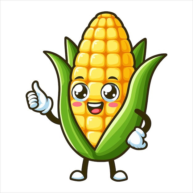 Vector ilustración vectorial de personajes de maíz orgánico dulce en fondo blanco