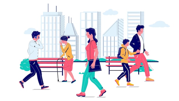 Vector ilustración vectorial de personas caminando por la calle de la ciudad