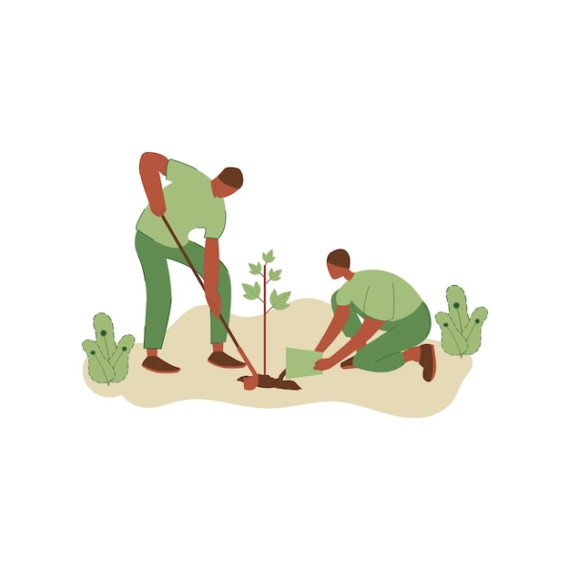 Ilustración vectorial de personas plantando árboles. concepto de salvar la tierra. Voluntariado ecológico