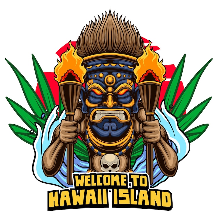 Vector ilustración vectorial de personas que llevan máscaras tiki con ilustración vectoria retro